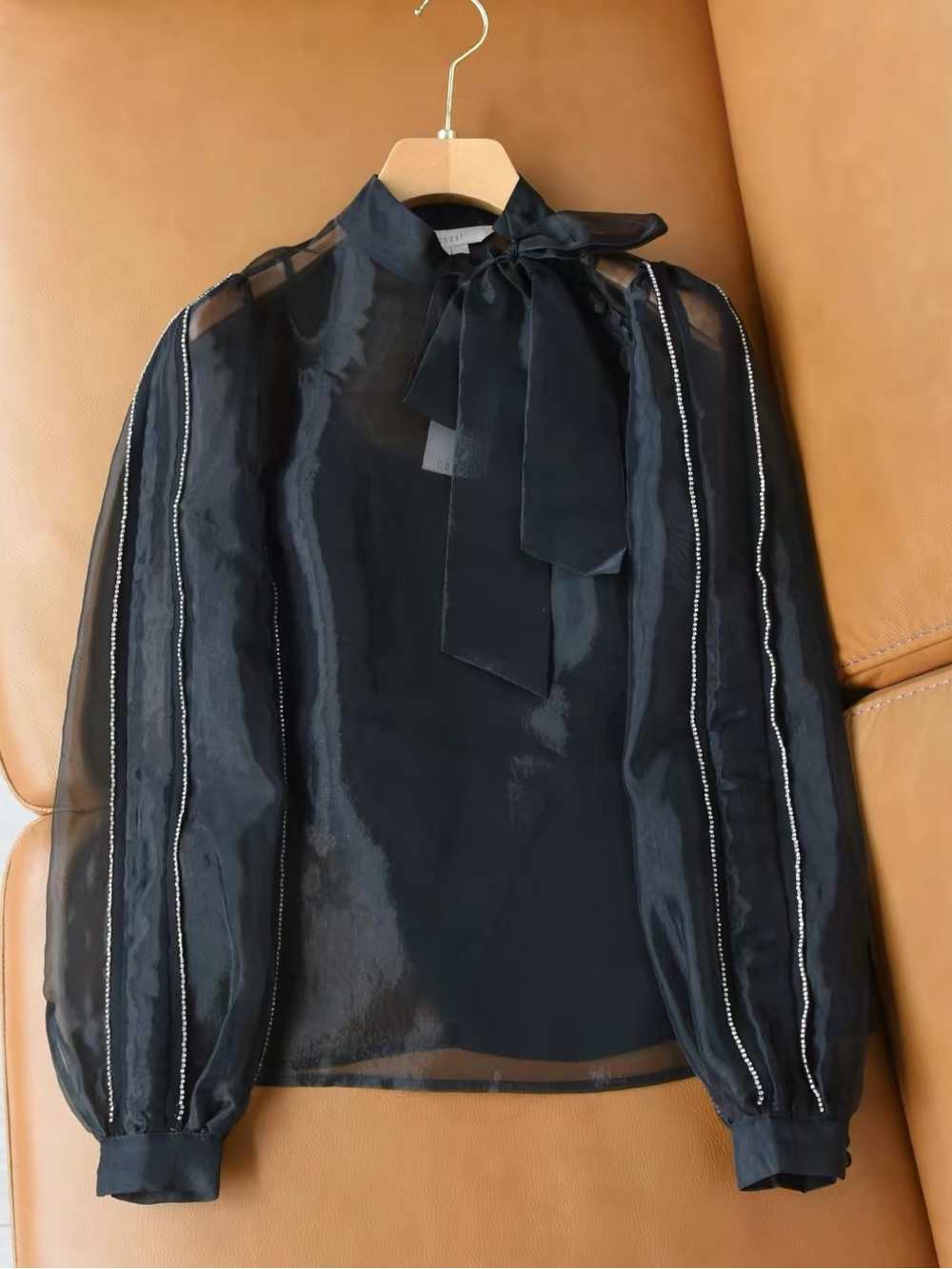 Coast Black Sheer Organza Rhinestone Bow Blouse UK 10 US 6